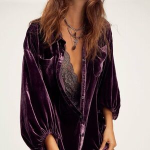Free People Purple Velvet Shirt Dress
